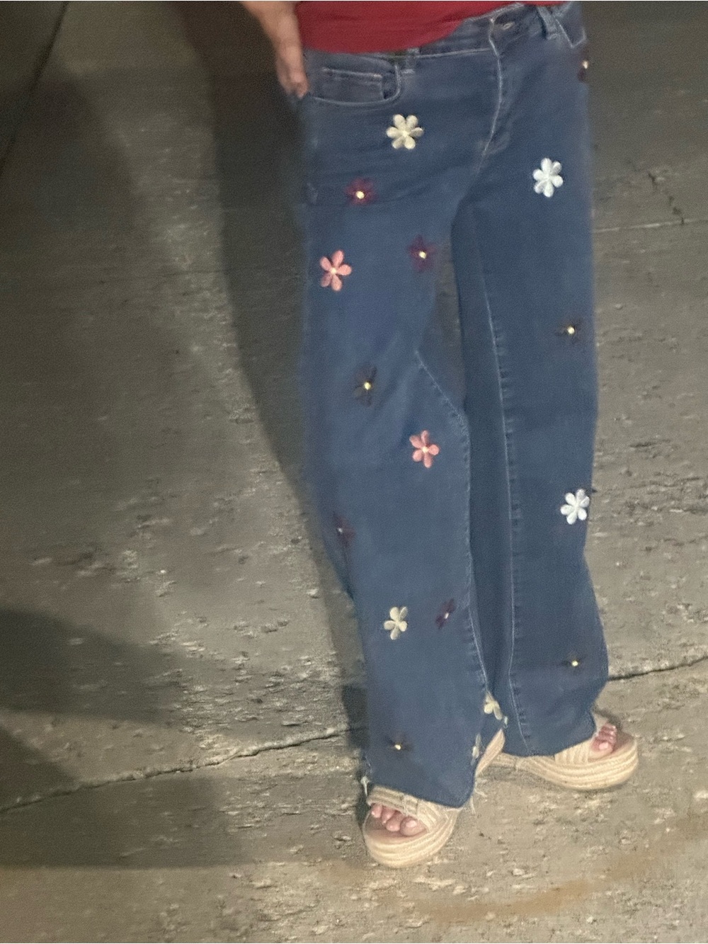 Charlie B floral embroidered wide-leg jeans, size 2